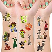 8 Sheets Shrek Temporary Tattoos for Kids, Shrek Birthday Party Supplies Cartoon Fake Tattoos Stickers Party Favors for Kids 