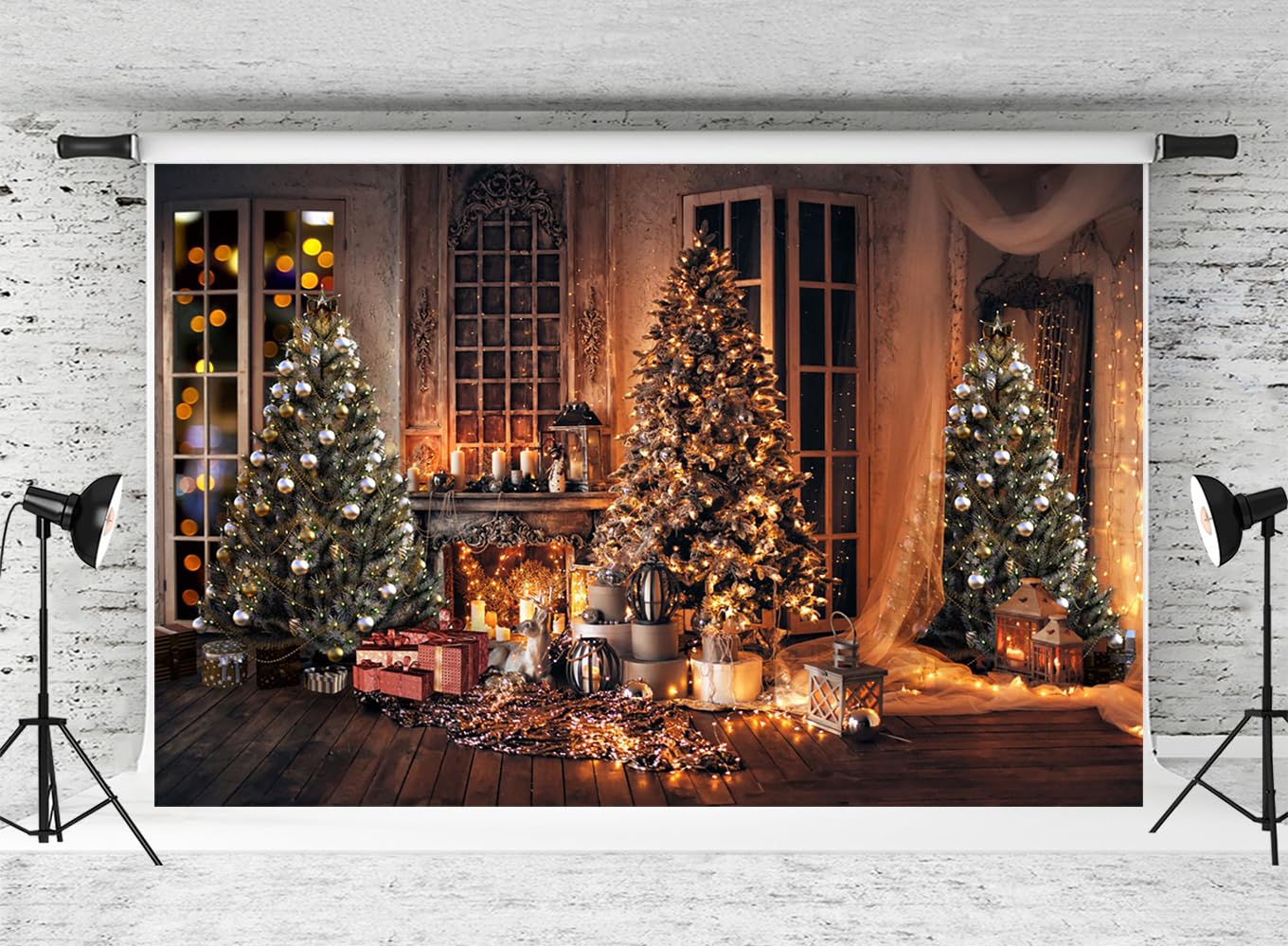 Kate 10x6.5ft Christmas Backdrops for Photography Christmas Tree Photography Backdrops White Tulle Backdrop Curtain Xmas Fireplace Decoration Background