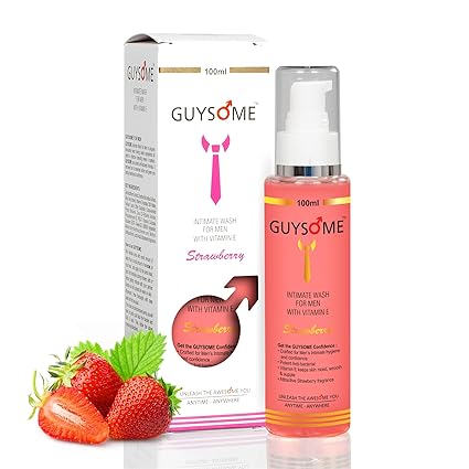GUYSOME Initmate Wash Men with Fragrance for Daily Care pH Balance Hygiene Wash with Vitamin E and Sea Buckthorn Extract 100ML (Strawberry)