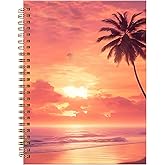 ZHIZHEND Spiral Journal Notebook,A5 Hardcover Lined Journals for Women Girl 6 x 8.3 in,120 Pages Thick Paper,Cute College Ruled Writing Notebook for Gifts Office Work School(Beach Sunset)