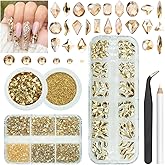 qiipii 4 Boxes Champagne Gold Rhinestones and Glitters 24 Shapes K9 Glass Golden Gems Flatback Round Stones Diamonds Crystals Nail Art Charms Supplies for Nails Face Eyes Makeup Crafts Clothes Shoes