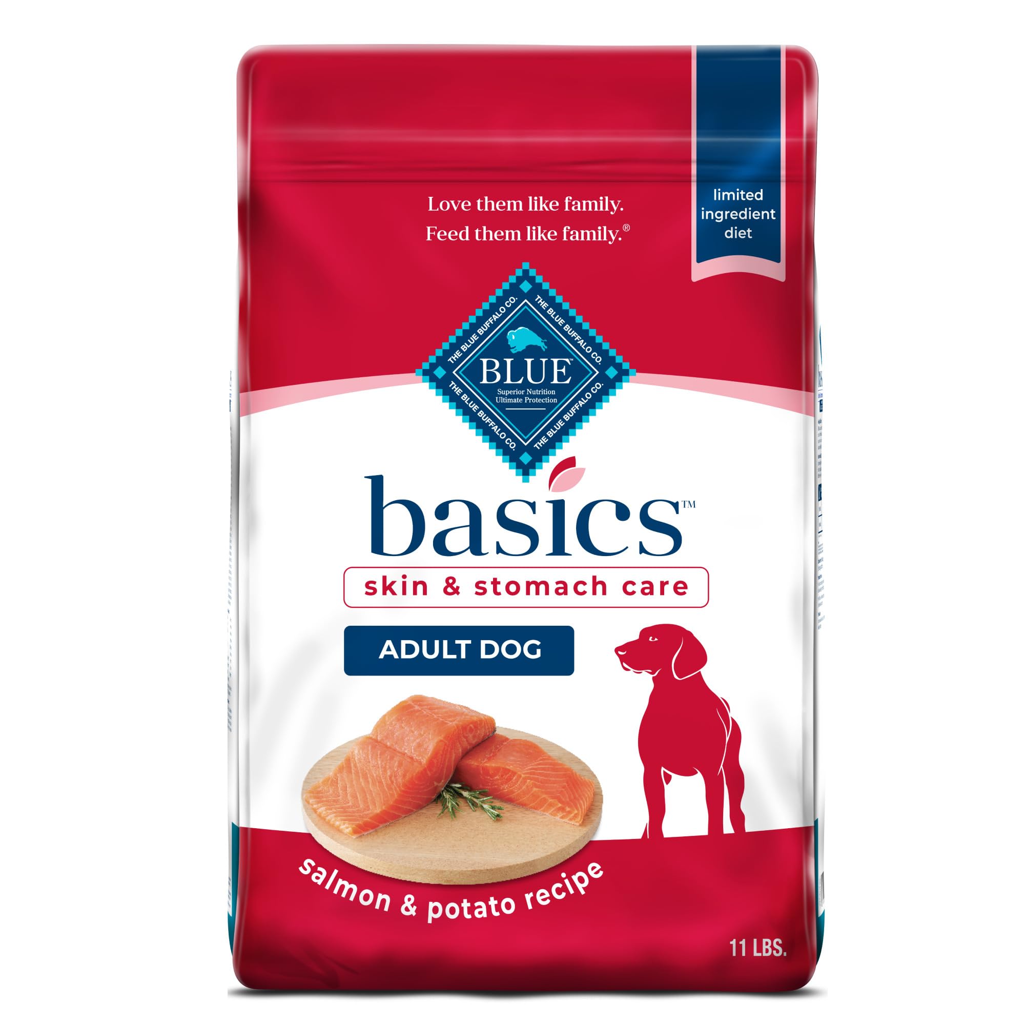 Photo 1 of **EXP: NOV/14/2026 ** Blue Buffalo Basics Adult Dry Dog Food for Skin & Stomach Care, Limited Ingredient Diet, Made in the USA with Natural Ingredients, Salmon & Potato Recipe, 11-lb. Bag