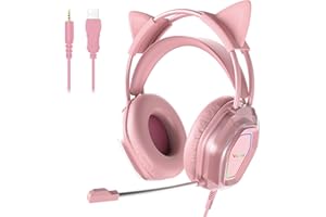 Wantek Cat Ear Gaming Headset with RGB Lights, Noise Canceling Mic, 50mm Drivers Surround Sound - Wired Over-Ear Headphones f