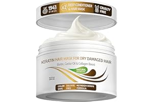 VITAMINS hair cosmetics Keratin Hair Mask – Protein Repair Keratin Treatment – Deep Conditioner for Dry, Damaged, Curly, Straight & Frizzy Hair with Biotin, Collagen & Castor Oil – 8.5 Fl Oz