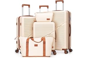 Cosbarn 5 Piece Luggage Sets with Spinner Wheels, Hardshell ABS Suitcase Set with Tsa Lock, Lightweight Hardside Waterproof Travel Suitcases for Men Women, White (20"/24"/28")