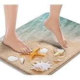 Britimes Bath Mat for Bathroom, Beach Starfish Sea Shell Washable Cover Floor Rug Carpets Floor Mat Bathroom Decorations 16x24 Inches for Kitchen Bedroom Indoor