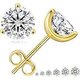 KRKC&CO Moissanite Studs Earrings, Sparkly Lab Created Earrings, S925 Sterling Silver, 3-Prong, 0.6-3CT, D Color, VVS1, 14K White Jewelry Gifts for Women