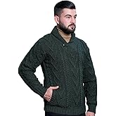 100% Merino Wool Men's Shawl Collar Single Button Irish Cable Knit Sweater Knitwear with Pockets