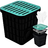 18x18x15 in Large Catch Basin for Drainage with Debris Basket | Catch Basin with Fiber Glass Grate,French Drain Catch Basin without pre drilled holes are suitable for courtyards, lawns