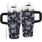 Butterfly Gifts for Women, 14oz Butterfly Lover Tumbler with Handle and Straw, Christmas Birthday Gifts for Daughter, Sister, Gift for Her