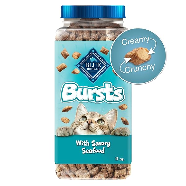 BLUE BUFFALO BURSTS CRUNCHY & CREAMY CAT TREATS, GREAT FOR TRAINING, SAVORY SEAFOOD, 12-OZ TUB