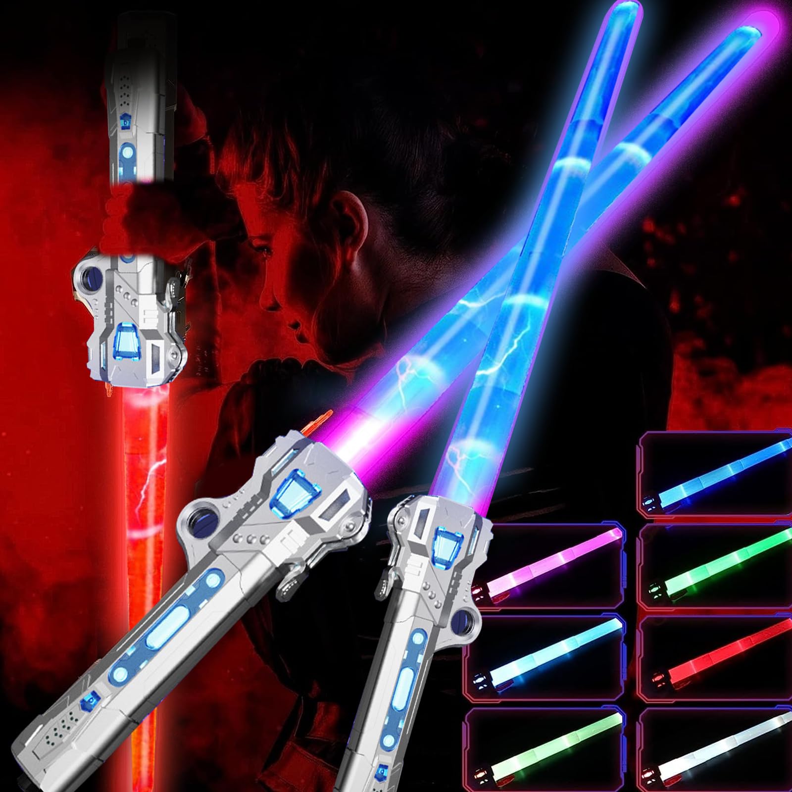 ZYGSEVE Light Saber for Kids - LED Colour Changing Lightsaber Toys With 7 Colors and FX Sounds - Extendable Light Sabers for Halloween Fancy Dress Parties (2silver) — image 1