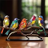 2023 New Stained Metal Birds On Branch Desktop Ornaments, Metal Flat Double Sided Colorful Birds Tabletop Decorations, Multicolor Hummingbird Craft Statue Bird Figurines Sculpture for Home Decor.