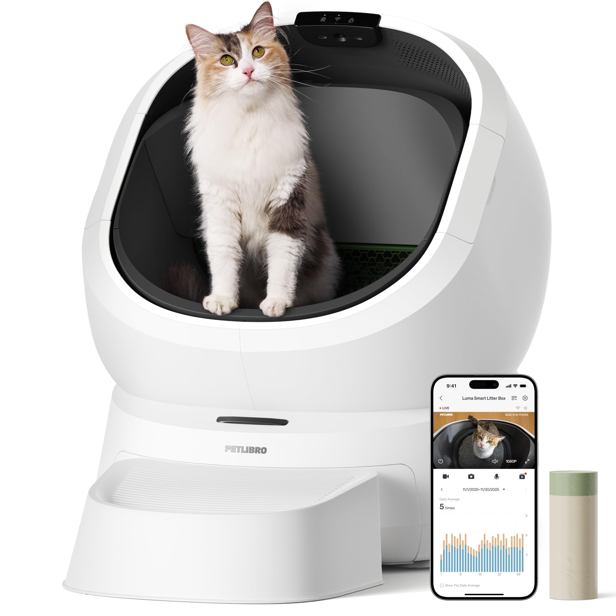 Photo 1 of PETLIBRO Luma Automatic Cat Litter Box AI-Camera Waste Analysis, Auto Odor-Control Self Cleaning Cat Litter Box with Multi-Cats Recognition, Smart App Usage Tracking, Safety Sensors and Large Open Top