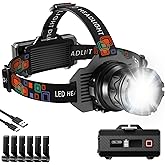 INECOKS Rechargeable Headlamp Super Bright, High Lumens Head Lamp with 9 Modes, Zoomable Headlamp for Adults 90° Adjustable, IPX7 Waterproof High Power Head Light for Fishing Camping