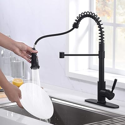 Buy Soka Black Kitchen Faucet With Pull Down Sprayer Kitchen Sink Faucet Mordern Commercial Style Single Handle Kitchen Faucet Matte Black Stainless Steel Kitchen Faucet Black With Deck Plate High Arc Online