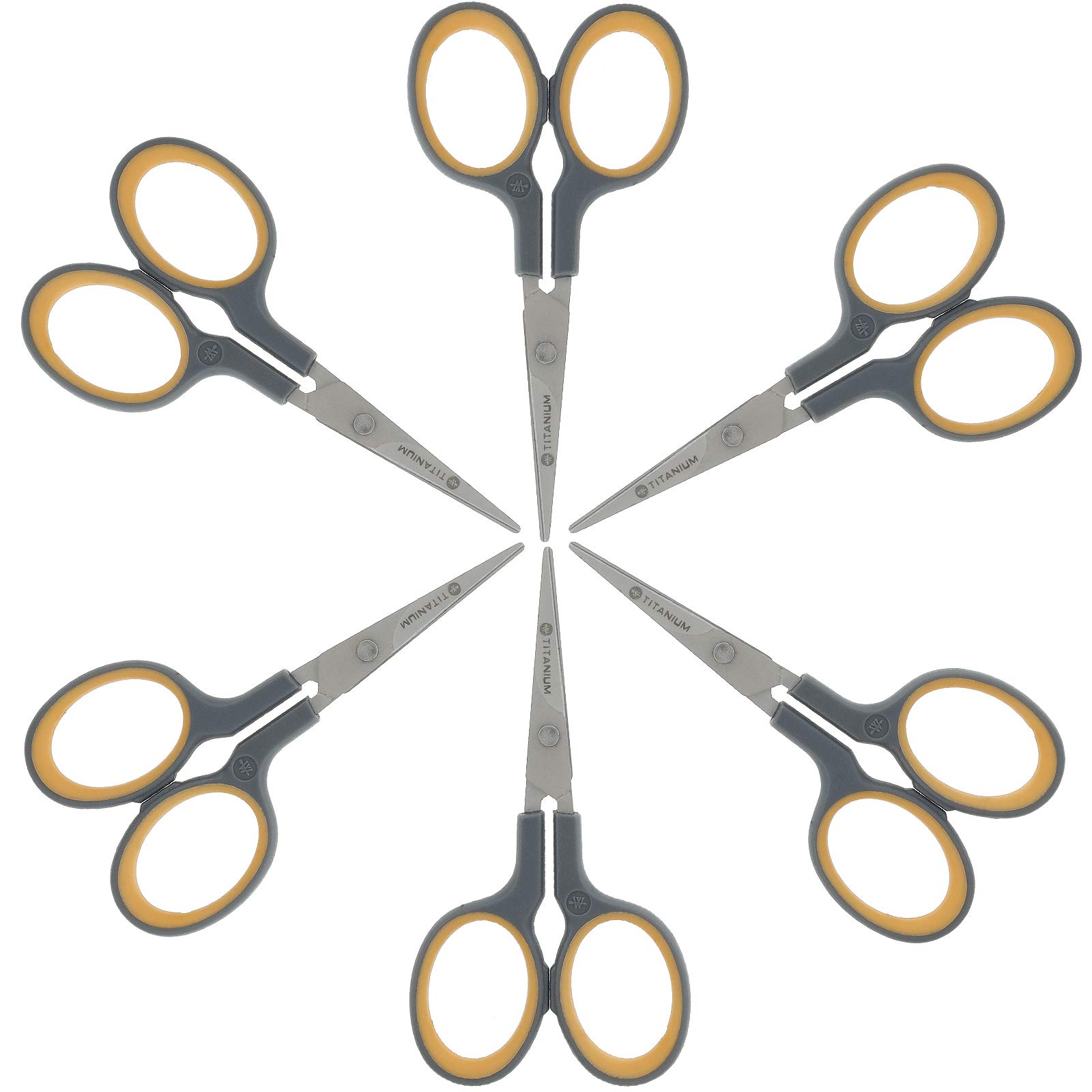 Westcott E-30440 I - 00 Super Titanium Soft Grip Silhouette Scissors 10 CM, Pack of 6, Grey/Yellow