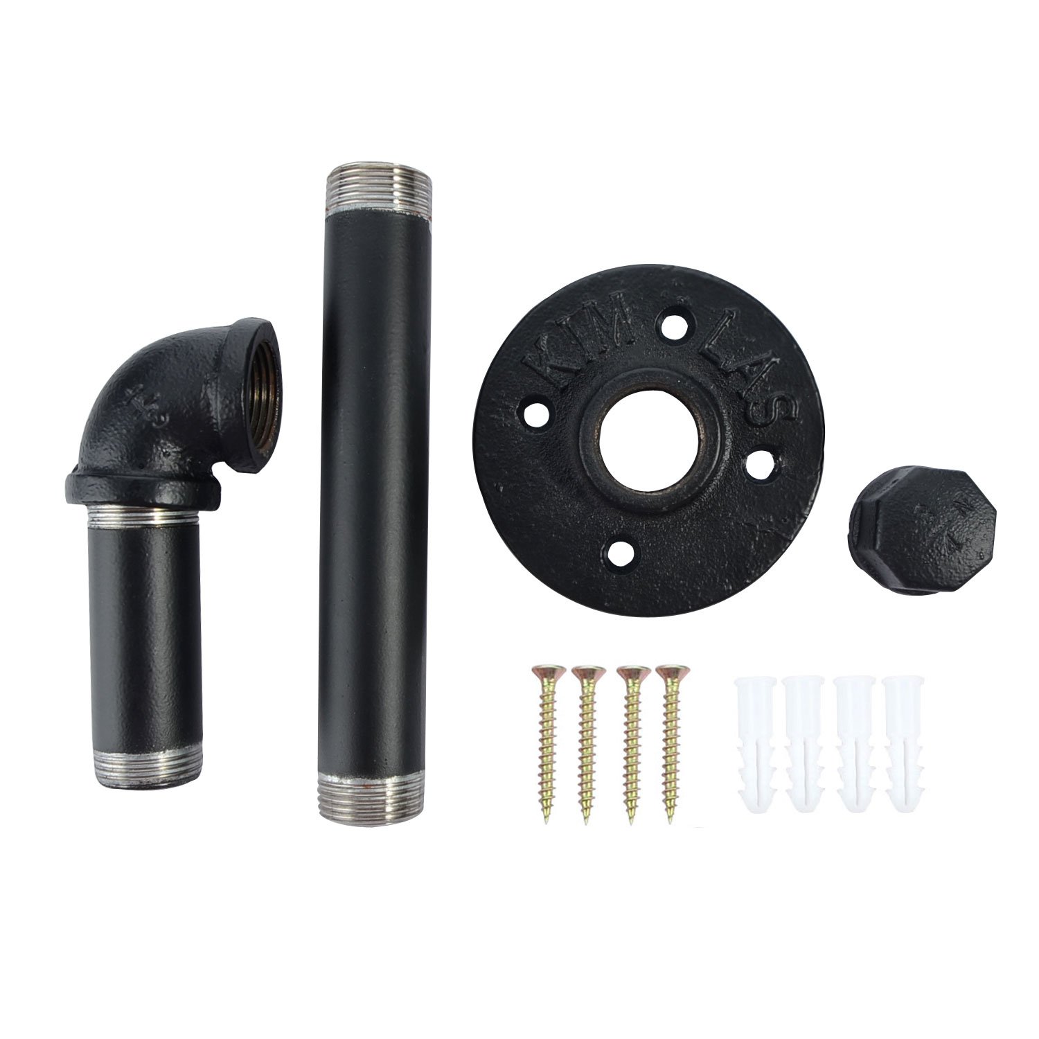 Toilet Paper Holders, Industrial Iron Pipe Shelf/ Toilet Tissue Roll Holder - with Wall Mounted Bathroom Shelf - Black