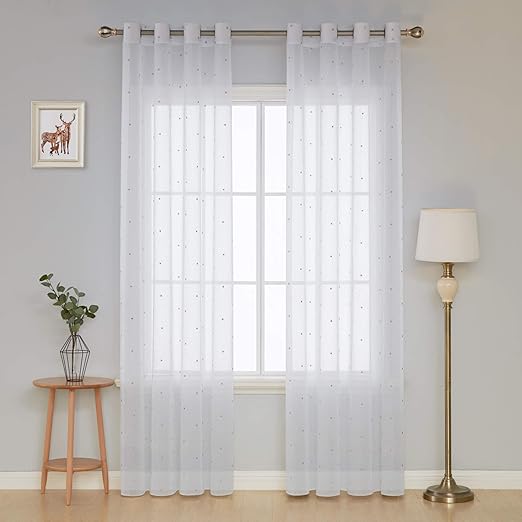 Deconovo Linen Look Voile Curtains Embroidery Star Semi