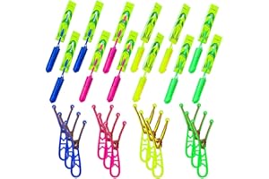 IGUOCY Slingshot Flying with Lights, Rocket Copters, 4 Colors Slingshot for Kids, Rubber Band Launched Helicopter Toy, Includes 12 Helicopters +12 Launchers, for Summer Outdoor, Dark Party Supplies (12 Sets)
