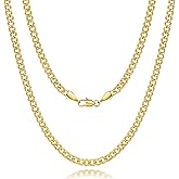 WONRUN 14K Gold Necklace for Women Cuban Link Chain for Mens Necklace Chunky Necklaces for Women Gold Special Engraving and 3.7MM Width Charm Necklaces for Men 16,18,20,22,24 Inches