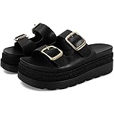 DOEYG Black Platform Sandals Women Buckle Slide Sandals Comfortable Dressy Slip on Flatform Wedge Sandal Summer Beach Cute Slides with Buckle Size 9.5