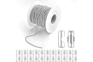 Worldity 1.5mm Stainless Steel Ball Bead Chain, 65.6 Ft Ball Chain Bead with 100 Pcs Matching Connector Clasp, Stainless Stee