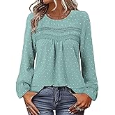 BETTE BOUTIK Womens Boho Fall Long Sleeve Shirts Crewneck Dressy Casual Blouses Trendy Flowy Tops