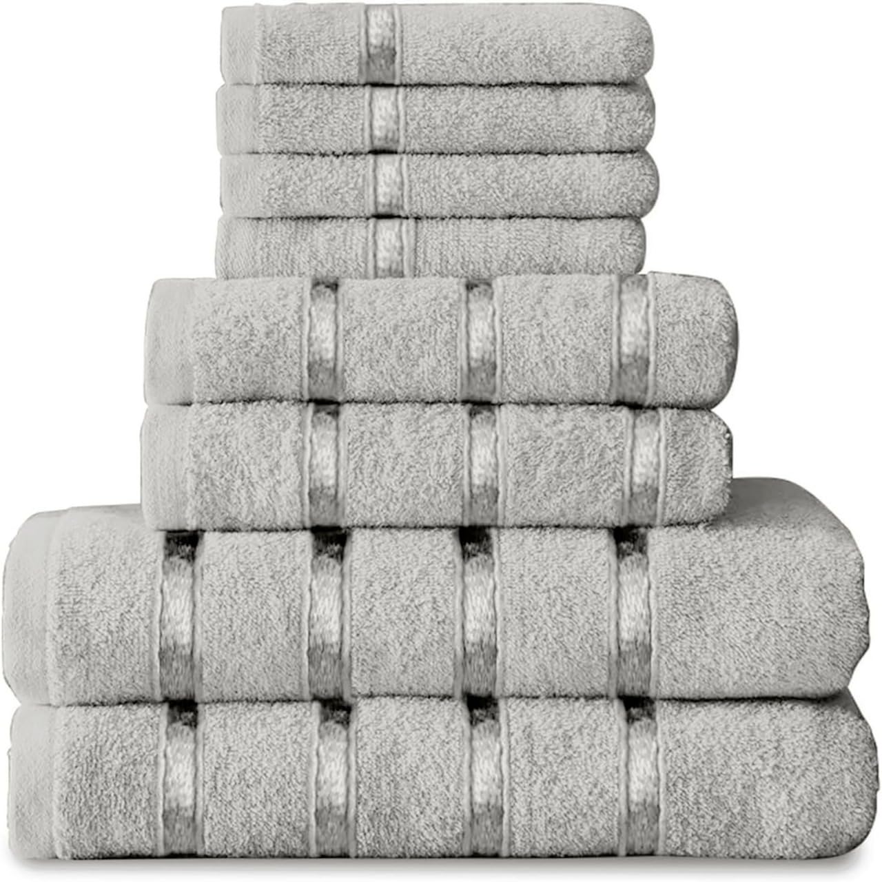 GC GAVENO CAVAILIA 8 Piece Towel Bale Set, Water Absorbent Bathroom Towels Accessories, Silver Towels Set 450 GSM, 4x Face Towel 2x Hand Towels 2x Bath Towels