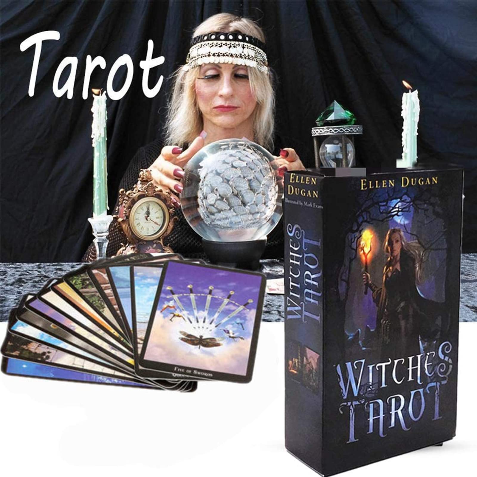 Fankexi Tarots Cards Deck Sets with Guidebook, 78 Witches Tarot Cards Deck Fortune Telling Game, Fate Divination Tarot Card, Durable for Beginners & Expert Readers
