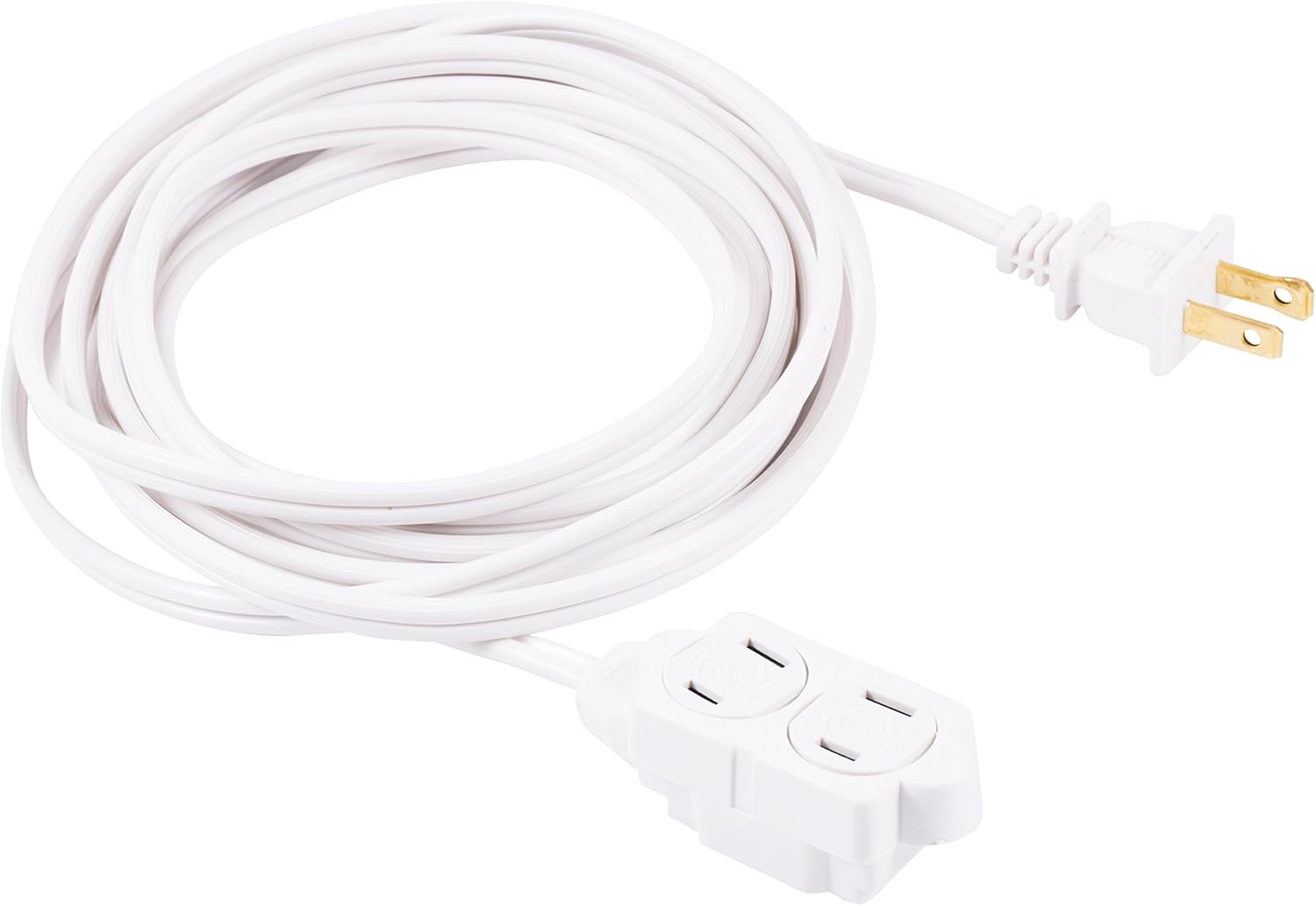 GE 12 Ft Extension Cord, 3 Outlet Power Strip, 2 Prong, 16 Gauge, Twist-to-Close Safety Outlet Covers, Indoor Rated, Perfect for Home, Office or Kitchen, UL Listed, White, 51954 - Electronics Power Cables - 