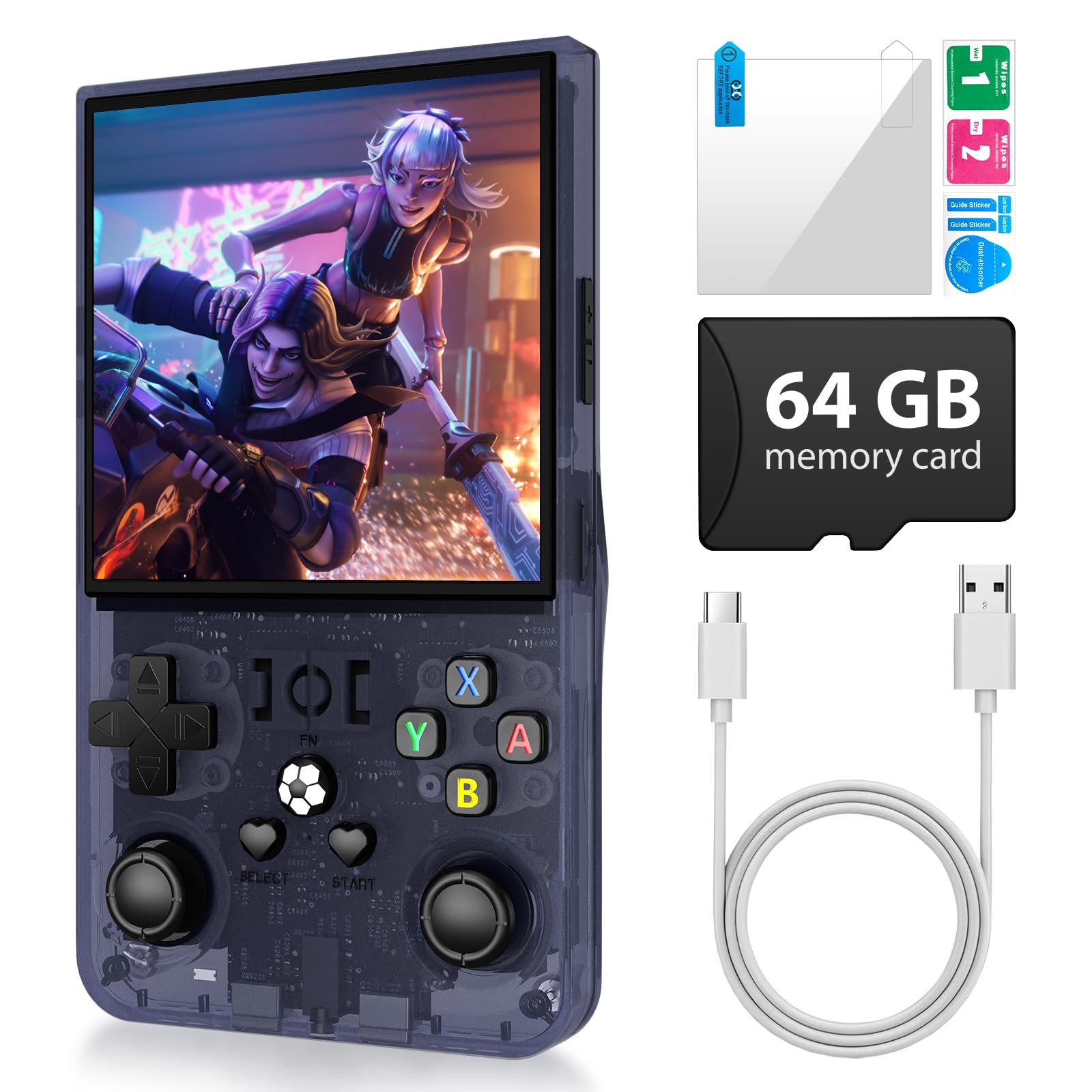 R36 Max Retro Handheld Game Console, Video Game Console with 64G TF Card, 4000mAh Rechargeable, Linux System, 4.0 Inch IPS Screen Portable Pocket Arcade, Gray