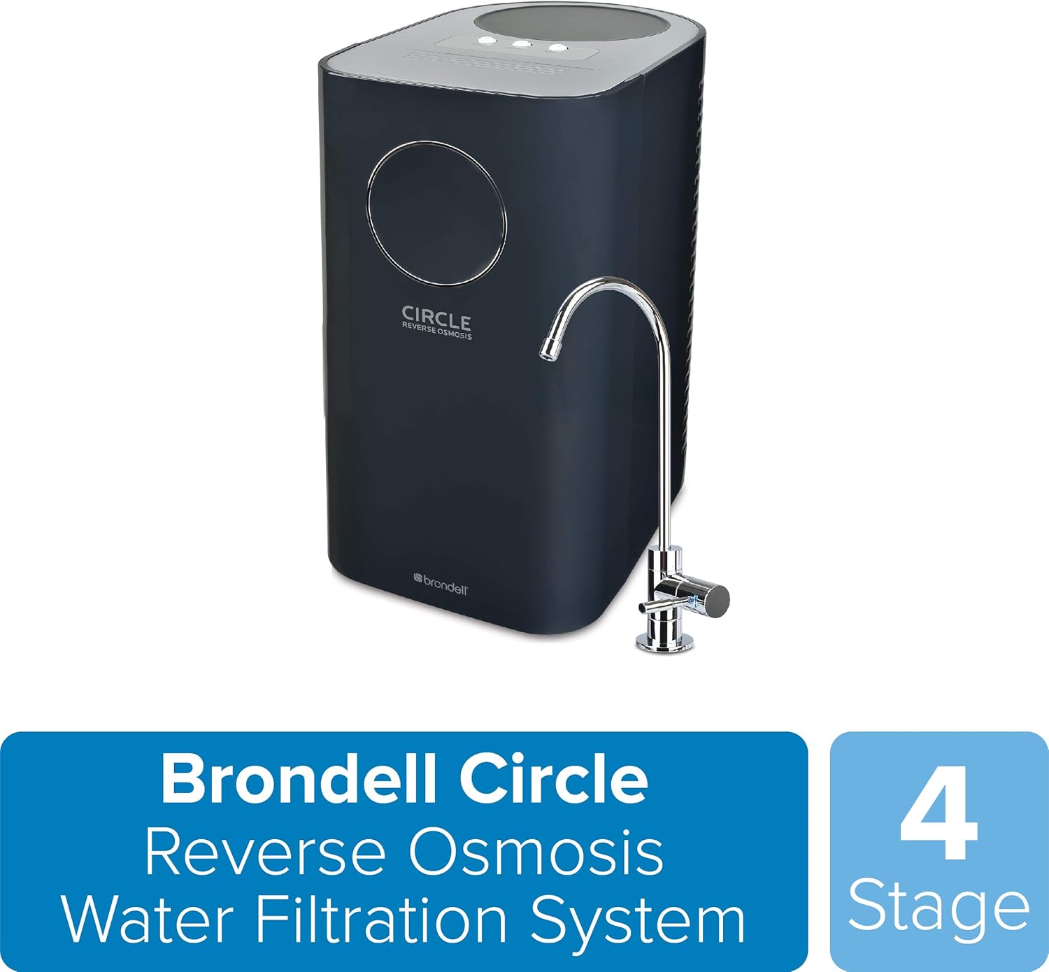 Brondell Circle Reverse Osmosis System, Under Sink, Black – 4 Stage RO Water Designer Chrome Faucet– Quick Change Filter, WQA Gold Seal-Certified - - 