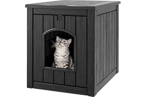 WTFGO Cat Litter Box Enclosure, Plastic Hidden Litter Box Side Table with Openable Front Door, Waterproof & Weatherproof Cat Box Enclosure Cabinet for Indoor & Outdoor Use (Black)
