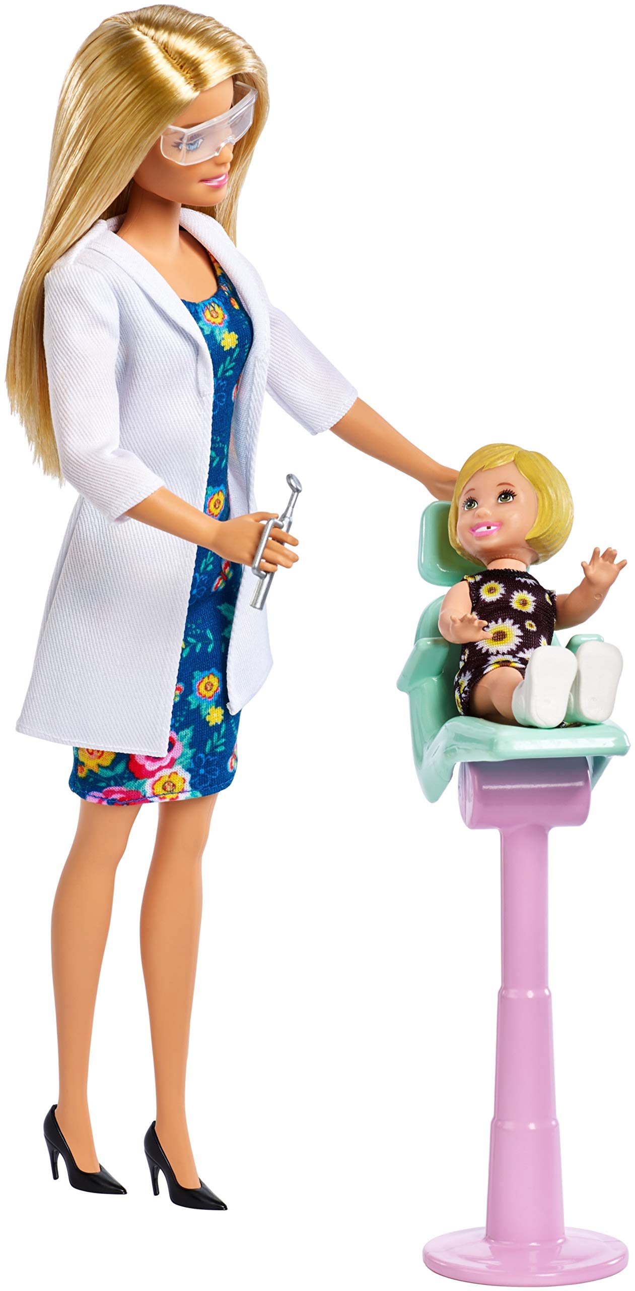 Barbie Dentist Doll, Blonde, and Playset with Blonde Patient Small Doll