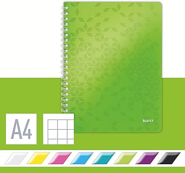 Amazon Com Leitz Flexible Cover Notebook Green Wire Bound 80 Sheets Squared Paper 90 Gsm Ivory Paper Wow Range Office Products