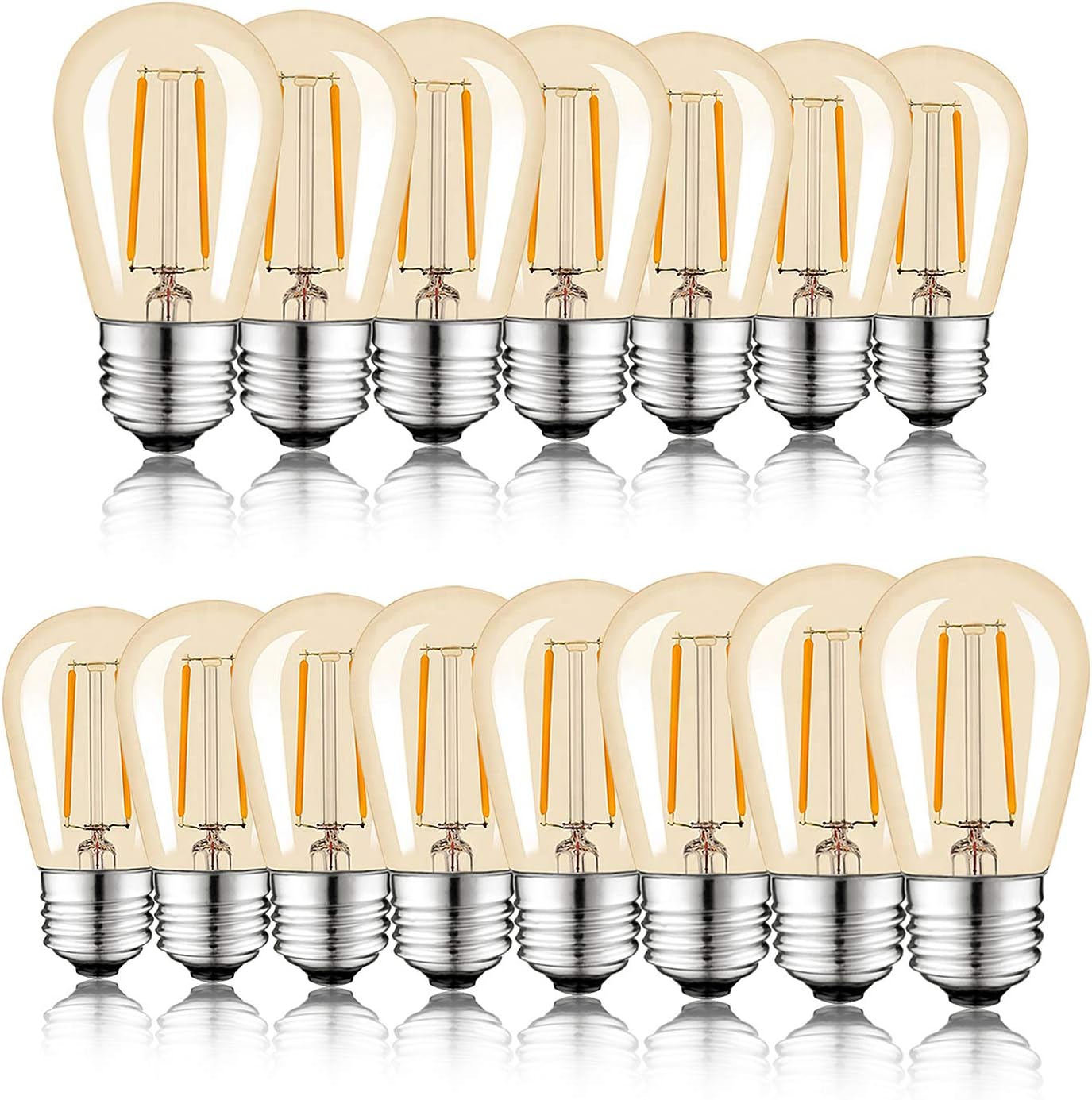 Keymit S14 LED Replacement Bulb, Dimmable 2W 2200K Light Gold Vintage LED Filament Bulb for Outdoor String Lights,Truly Warm Glow E26 Medium Base, Edison Vintage Ambience 15Pack