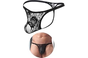ohmydear Men's Sexy Leopard Print G-String Thong Underwear with Comfort Pouch Low Rise T-Back Banana Hammock for Men S-XL
