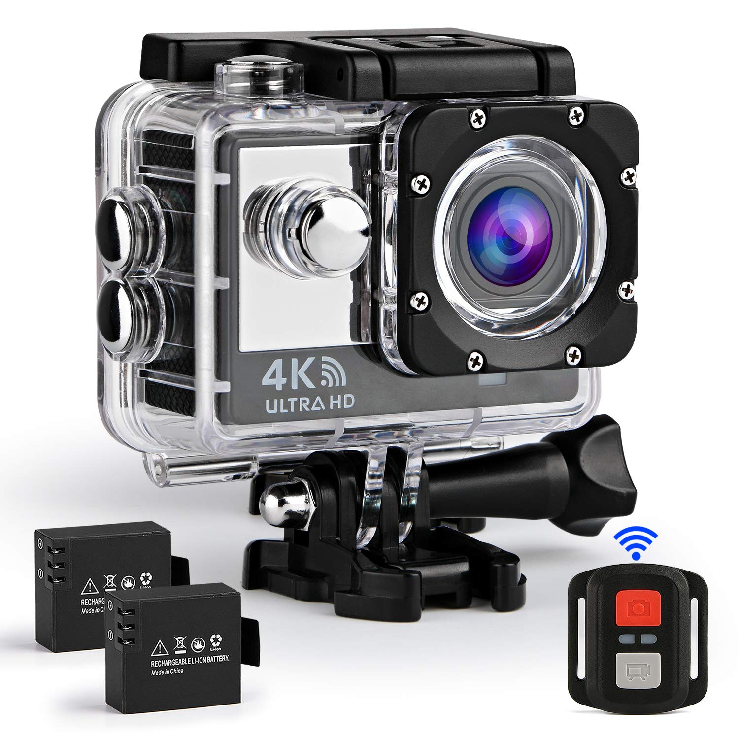 Ifecco Cámara Deportiva WiFi 4k Ultra HD 16MP Cámara de acción Impermeable 30M Gran Angulo de visión 170 ° con 2 baterías 1050mAh y Control Remoto (Negro)