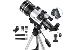 ALKINSHUE Telescope for Kids & Adults, 70mm Aperture Refractor Telescopes for Astronomy Beginners, Portable Travel Telescope with Phone Adapter & Wireless Remote, Astronomy Gifts for Kids