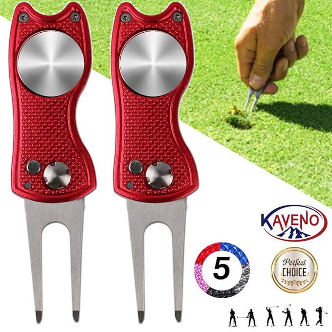 kaveno Golf Divot Repair Tool, Foldable Popup Button