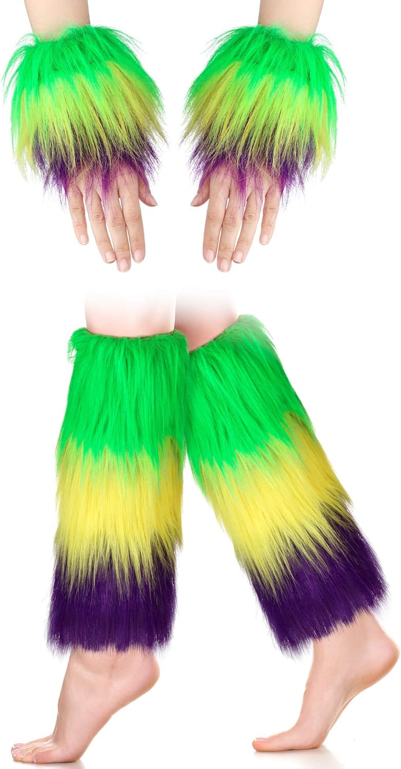 2 Pairs Faux Fur Cuffs Furry Long Leg Warmer Wrist Cuff Warmer Boot