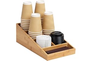Mind Reader Cup and Condiment Station, Countertop Organizer, Coffee Bar, Rayon from Bamboo, 21L x 37.5W x 13.3H cm, Brown