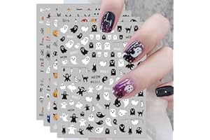 JMEOWIO 12 Sheets Halloween Nail Art Stickers Decals Self-Adhesive Pegatinas Uñas Cute Kids Pumpkin Horror Scream Skull Bat Ghost Witch Nail Supplies Nail Art Design Decoration Accessories