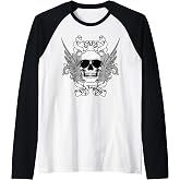 Papa the Legend Skull Sunglasses Wings Funny Raglan Baseball Tee