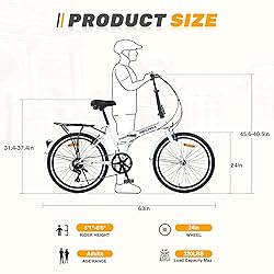 BALINGE 24" Folding City Bikes Steel Frame 7 Speed