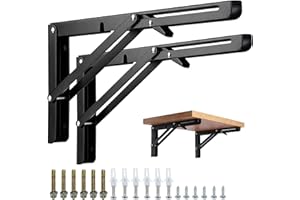 KOOTANS 16 Inch Folding Shelf Brackets, Heavy Duty Wall Mounted Metal Collapsible Shelf Bracket for Bench Table Workbench Sup