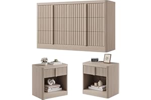 Harpaq Fluted Dresser and Nightstand 3-Piece Bedroom Set, 47" Wide 6-Drawer Dresser and 2 of Nightstands with Charging Station, Curved Profile Design, Modern Bedroom Dressers Sets, White Alder