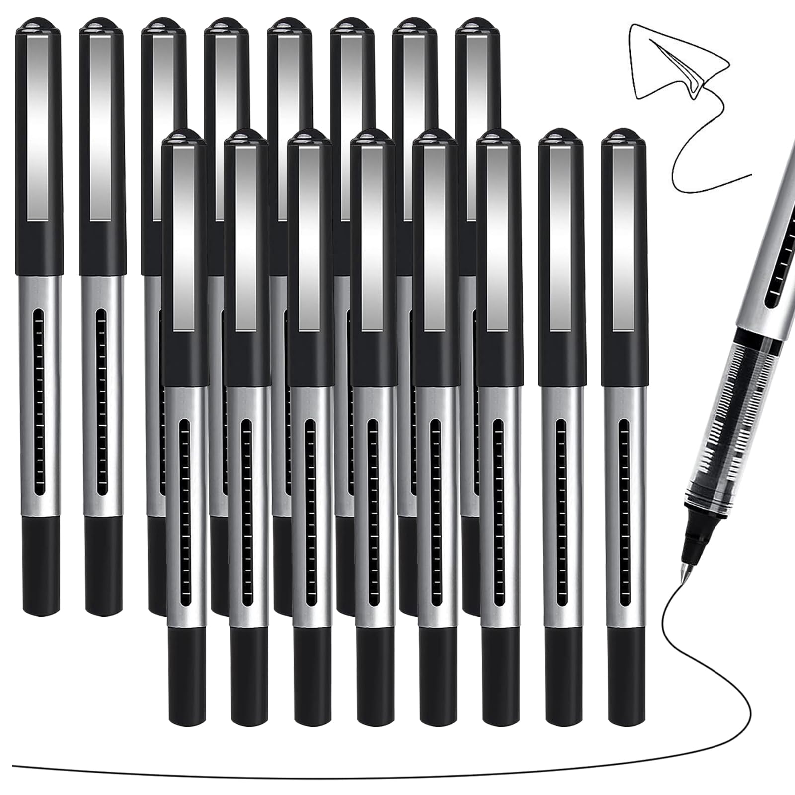 Rollerball Pens Black Ink, 16 Pack Black Gel Pens, 0.5mm Liquid Ink Quick-Drying Ballpoint Pens, Writing Pens for Writing, Journaling, Black Pens for School & Office Supplies