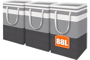 HomeHacks 3-Pack Large Laundry Basket, Waterproof, Freestanding Laundry Hamper, Collapsible Tall Clothes Hamper with Extended Handles for Clothes Toys in the Dorm and Family-(Gradient Grey, 88L)
